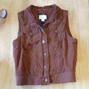 Forever 21 Brown Corduroy Vest with Floral Lining
